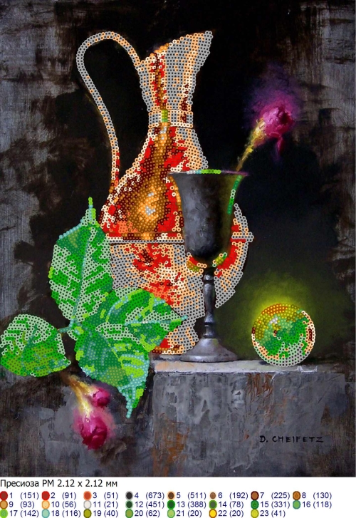 Схема 'Лайм и цветы Дэвида Чифеца' - вышивка натюрморта в технике бисерная гладь, созданная в программе 'Бисерная гладь с MyJane'