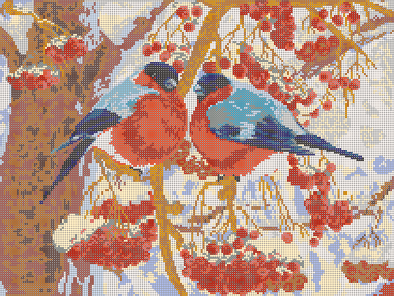 Схема вышивки птиц 'Снегири зимой' - схема вышивки бисером Елены Ивановой для бесплатного скачивания