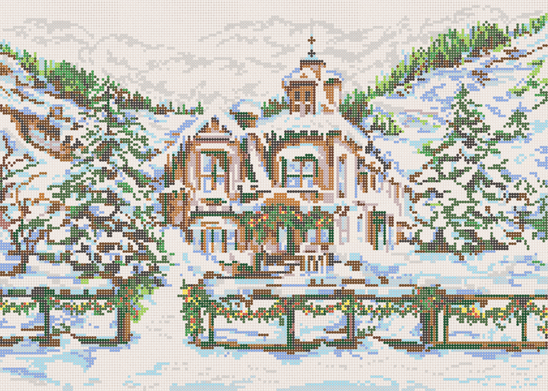 Схема вышивки пейзажей 'Снежный замок' - схема вышивки бисером Елены Ивановой для бесплатного скачивания