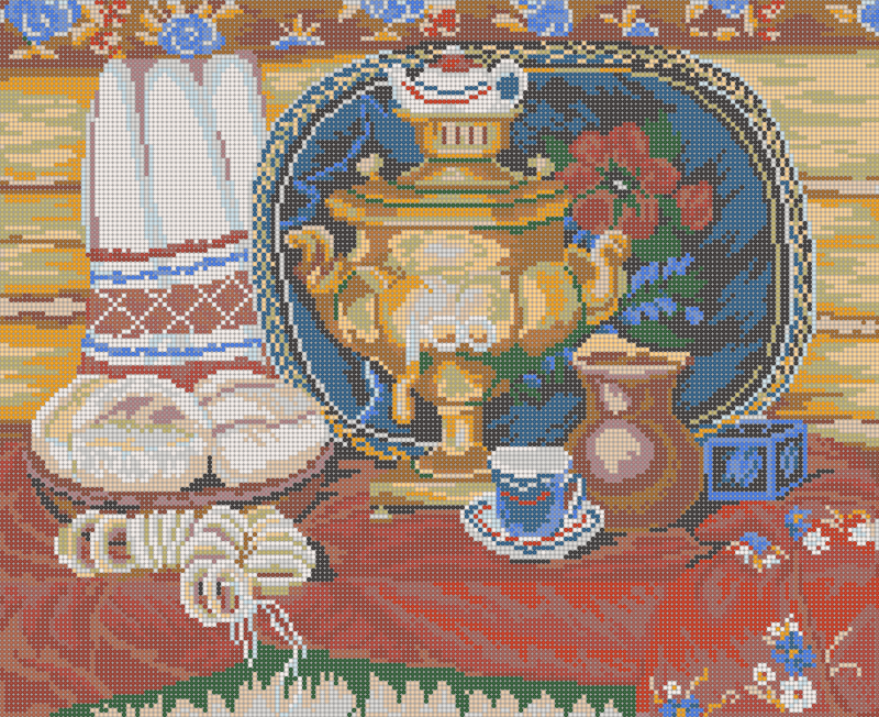 Схема вышивки натюрморта 'Чай с калачами' - схема вышивки бисером Елены Ивановой для бесплатного скачивания