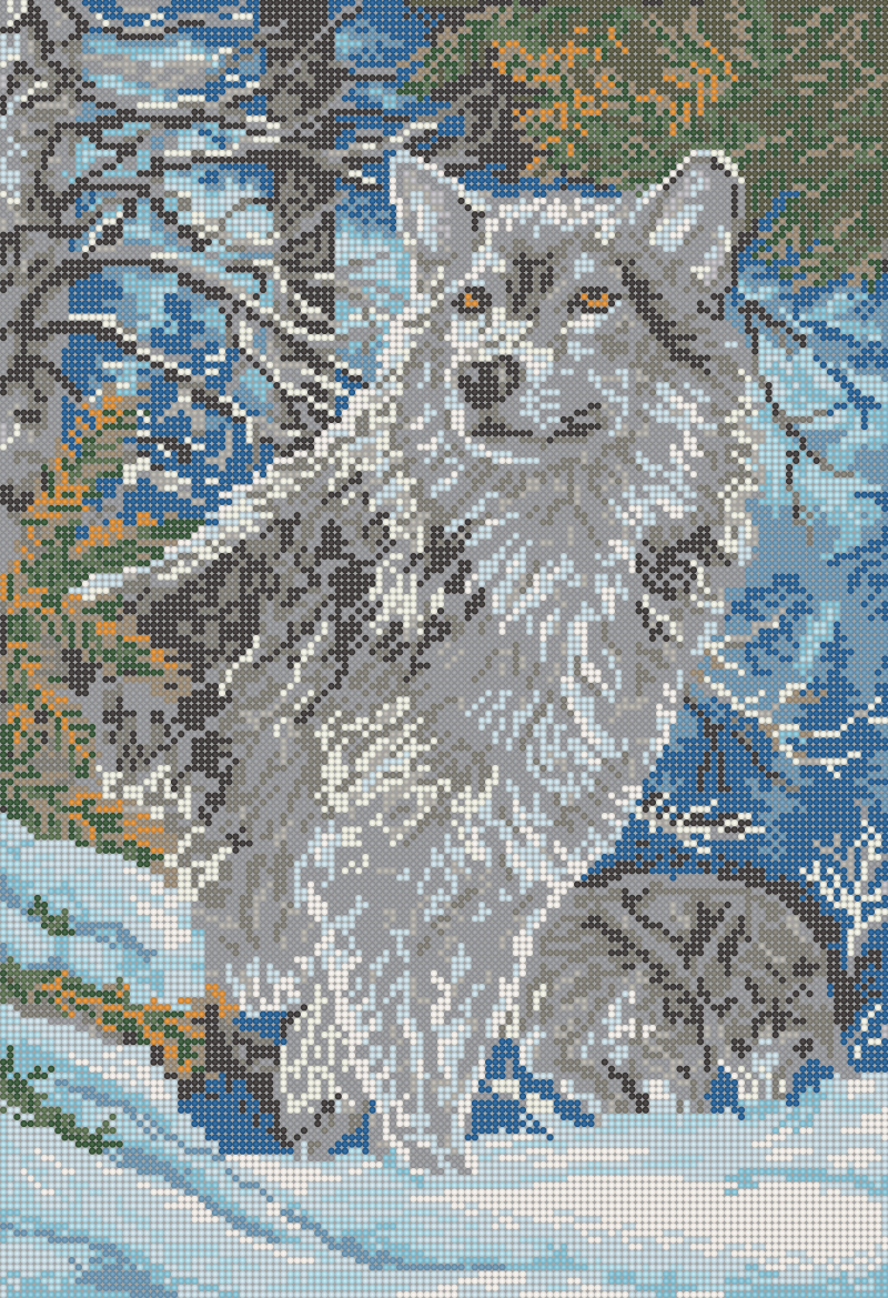 Схема вышивки животных 'Волк в горах' - схема вышивки бисером Елены Ивановой для бесплатного скачивания